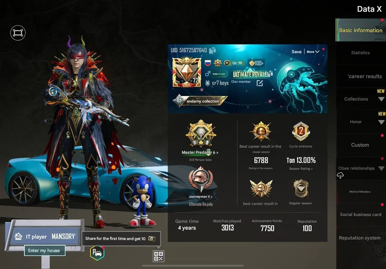 PGM241 Jester 6 Stars, 2 Sports Cars, 8 X-Suits, Many Mythic Skins, Conqueror, Upgraded Weapons (G)